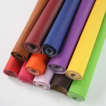 

Pure Coloured Litchi Pattern PU Leather Fabric Small Pebbled Faux Artificial Synthetic PU Leather Fabric DIY Sewing Bag Material