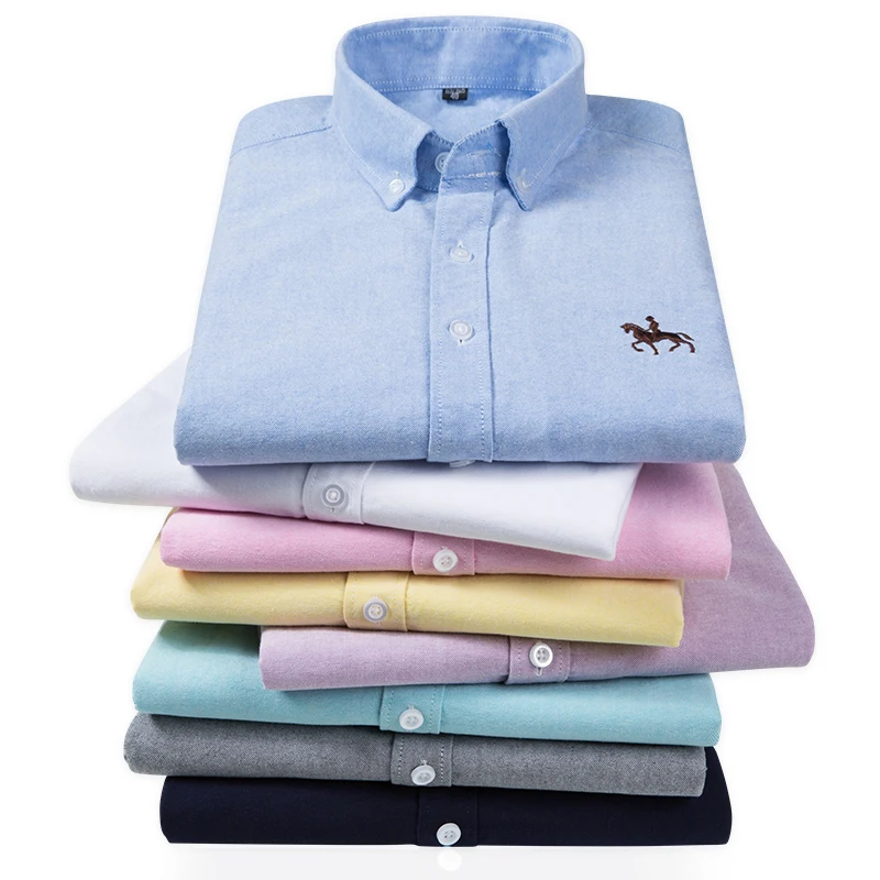 Дизайн Весенние синие Оксфордские хлопковые мужские деловые рубашки на пуговицах с воротником брендовые официальные мужские рубашки с длинным рукавом