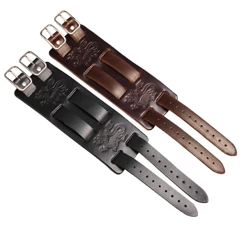 

UBEAUTY Wide Genuine Leather Wrap Bangles Punk Rock Vintage Mens Bracelets Double Studded Charm Leather Bracelet For Men Jewelry