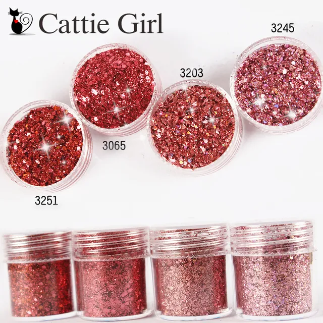 1set Red Holo Nail Glitter Powder Sequins Mixed Flakies Dust Powder Super Holographic Nail Art Decoration Rose Nail Art Set