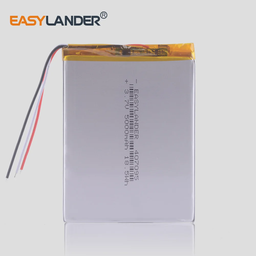 

3.7V 5000mah (polymer lithium ion battery) Li-ion battery for tablet pc 7 inch MP3 MP4 [407095] replace High capacity 3wires
