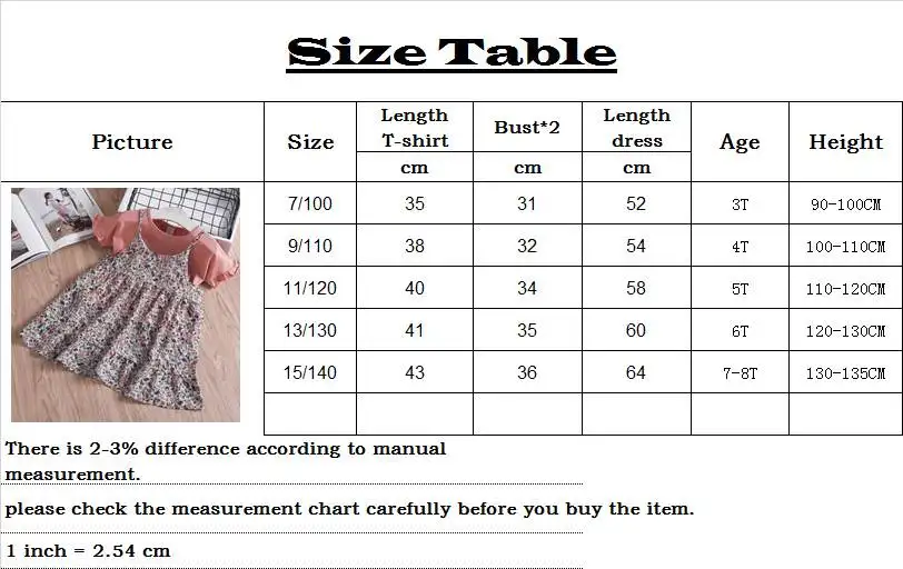 Princess dress Kids Baby Girls clothes set Summer short-sleeved T-shirt + floral halter dress Two piece children's suit (1)_