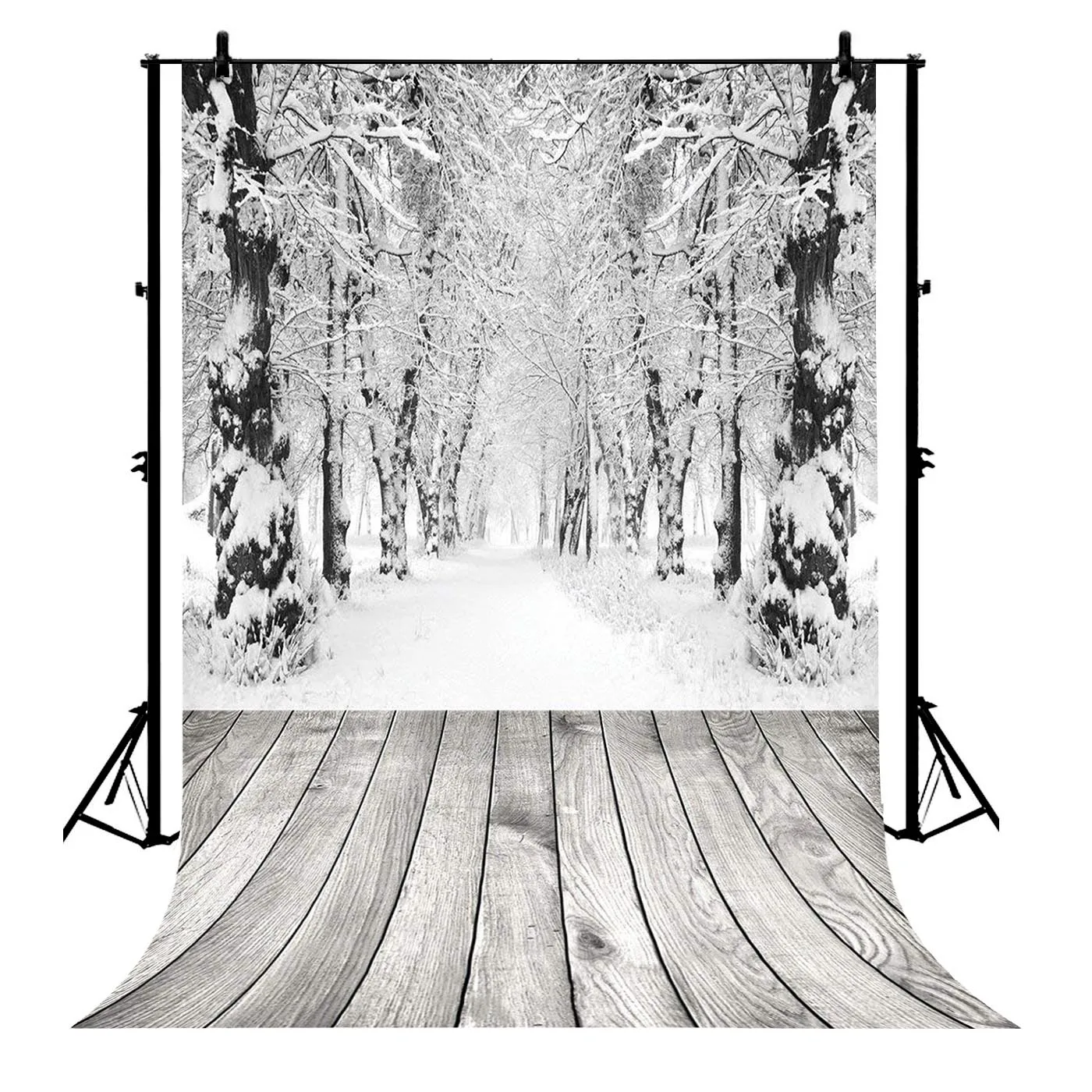

5x7ft Christmas Frozen Snow Wood Floor Polyester Photo Background Portrait Backdrop