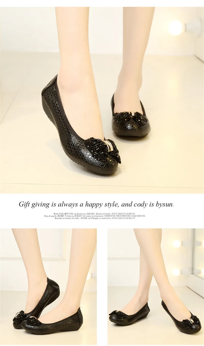 2018 Wedges Women's Shoes Crystal Patent Leather Soft Women Pumps String Beads Bow Slip On Casual Black Blue Shoes Large Size 42 (3)