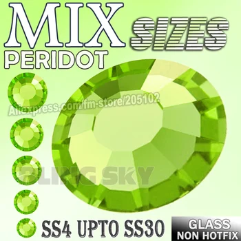 

Peridot Mix Sizes SS3-SS10 SS4-SS30 Rhinestones for nail art decorations Non HotFix crystals glitters DIY decor manicure sequins