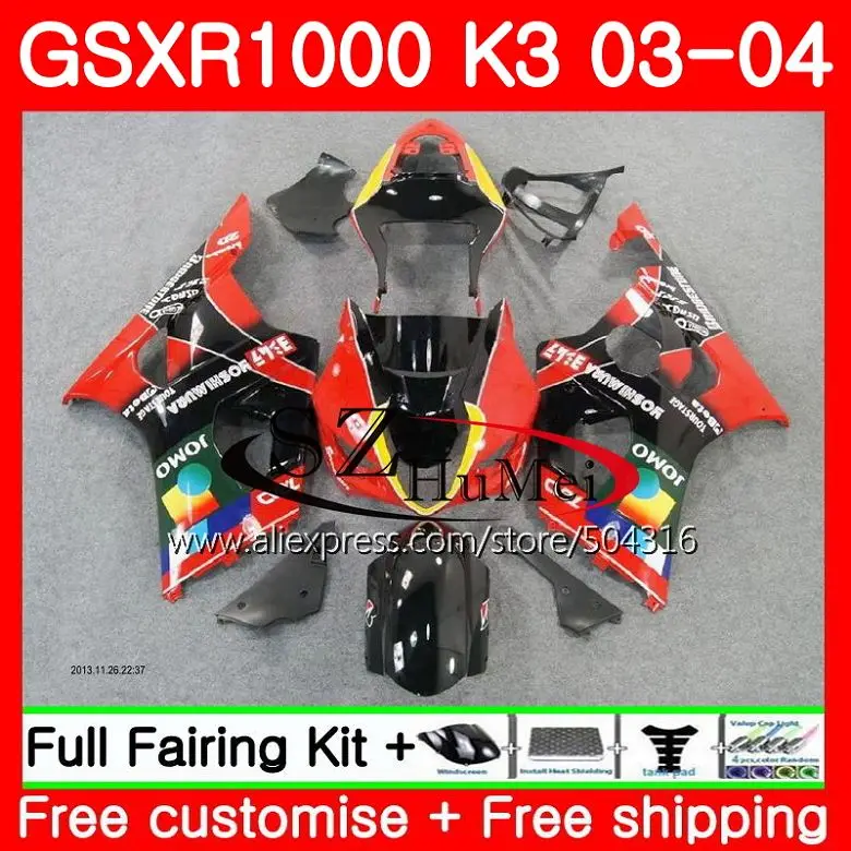 

Body For SUZUKI GSX-R1000 JOMO Red blk GSXR 1000 03 04 Bodywork 36SH11 GSXR-1000 GSXR1000 03 04 K3 GSX R1000 2003 2004 Fairings