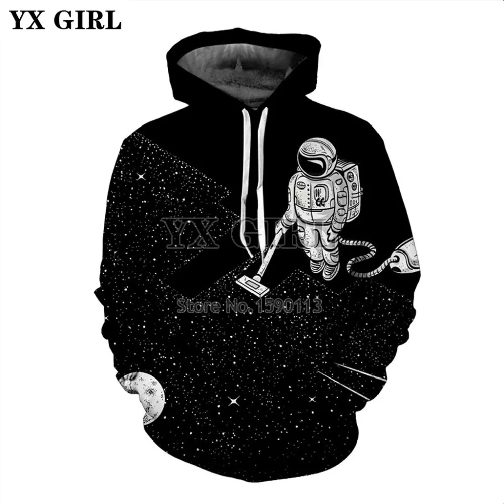 

YX GIRL 2018 New Fashion 3D Hoodies Men Space Vacuum Cleaner Astronaut 3D Print Hoody Sweatshirt Tracksuit Polluvers Tops