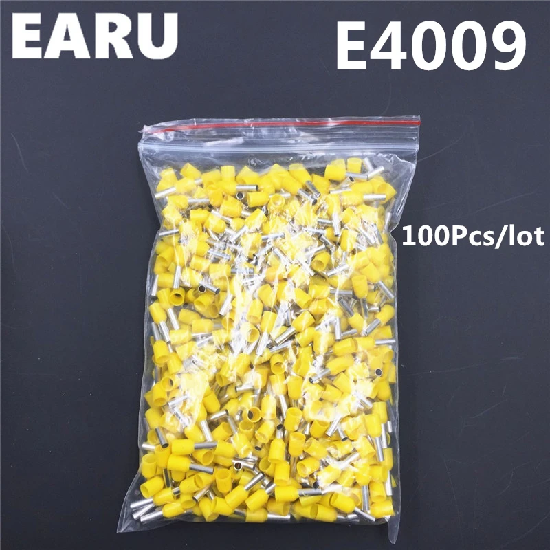 

100Pcs E4009 Tube Insulating Insulated Terminal 4MM2 12AWG Cable Wire Connector Insulating Crimp E Black Yellow Blue Red Green