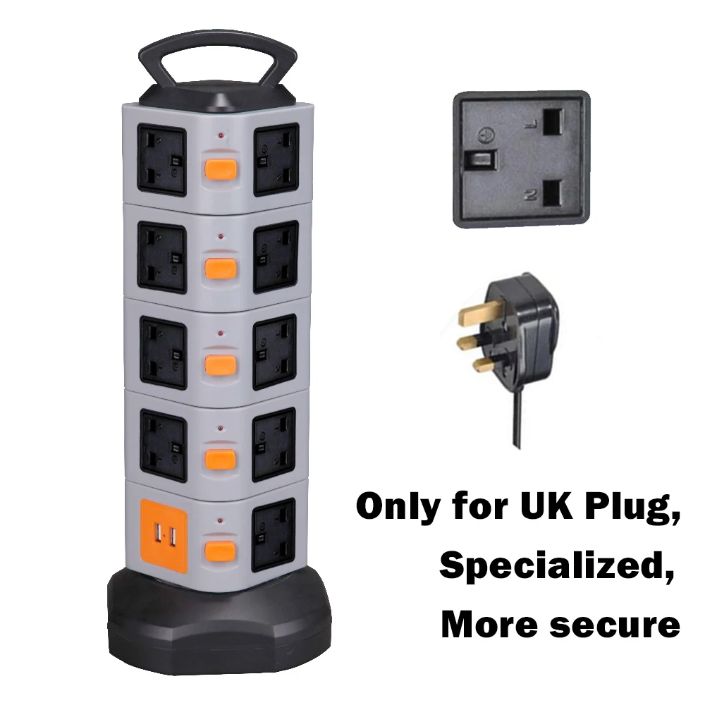 UK Type Smart Electrical Tower Socket 5 Layer, With 19 Outlets 2 USB
