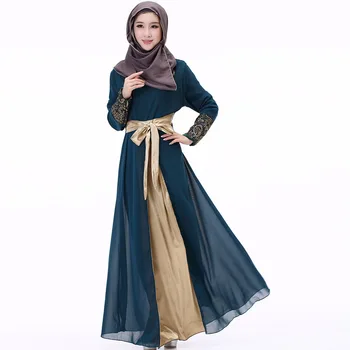 

2019 Dubai Kaftan Dress Muslim Party Abaya Women Arabic Lace Chiffon Patchwork Belt Turkey Islam Prayer Caftan Marocain Dresses