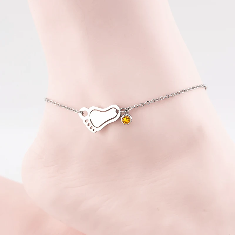 Risul Foot anklets birth/luckyStone 12pcs/lot mixed Stainless steel both sides mirror polished Rolo anklet chain (Jan-Dec. 1pc) - Image 4