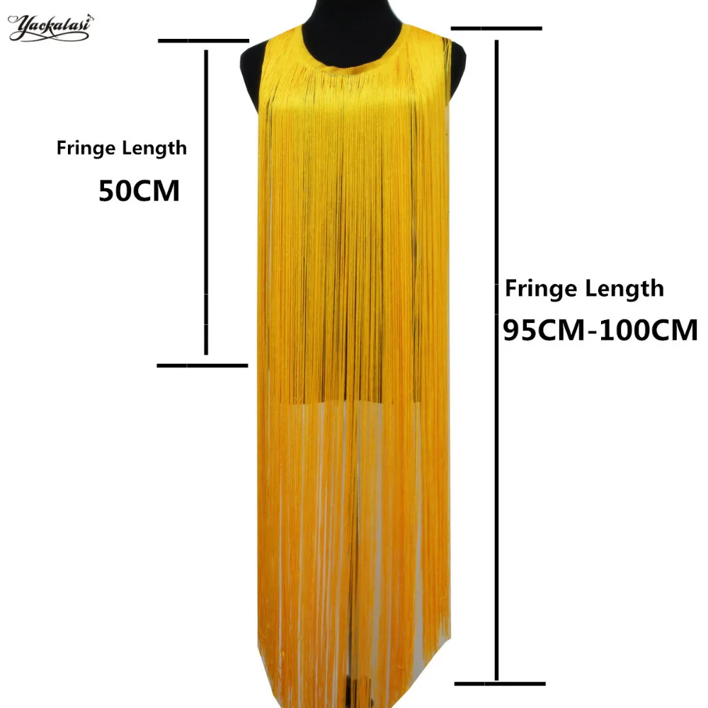 Lunga Frangia Della Nappa Poliestere Catenella Frange Vestito Latino Pizzo Macramè 1 Yds Samba DanceWear Guarnizioni Trim 50-100 centimetri - immagine 2