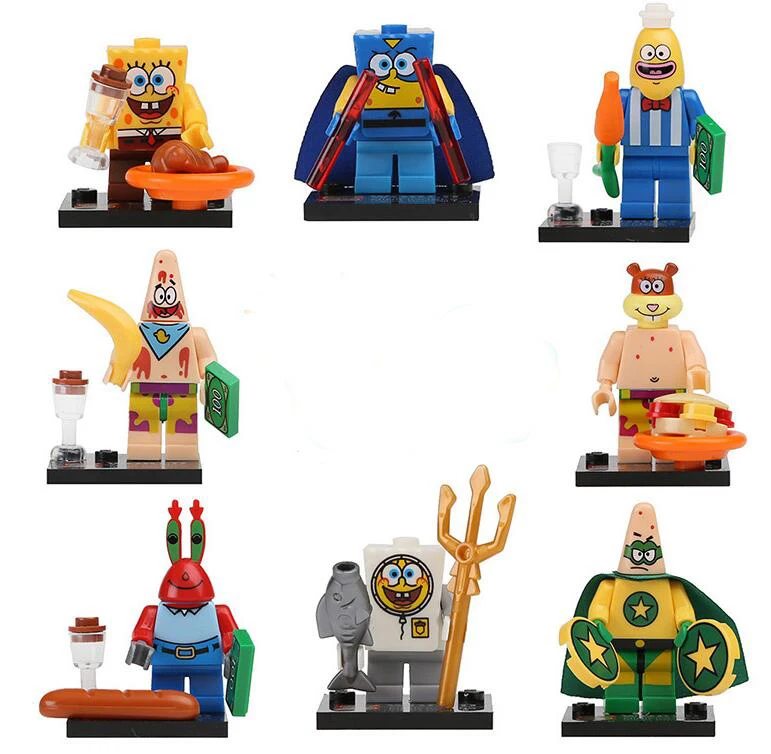 Legoings 8pcs/lot Anime Spongebob Patrick Star Building Blocks Toys