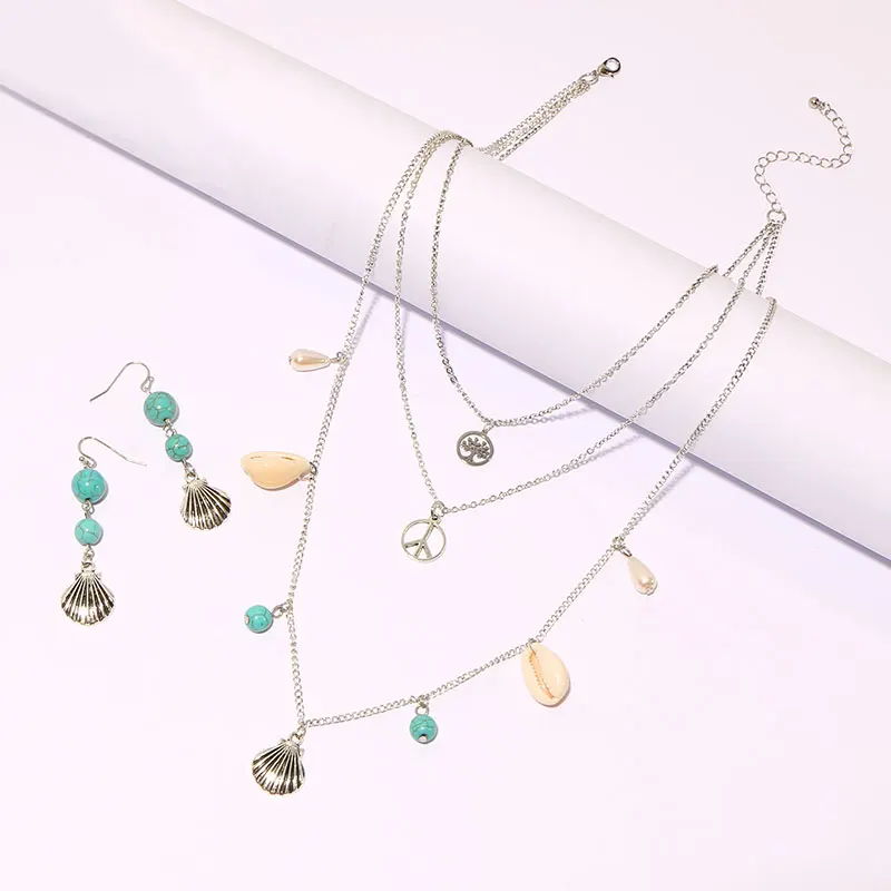 KOMi Boho красочные бирюзовые бусины ракушки очаровательные ювелирные наборы для