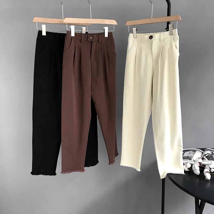 Hnadsome минимализм Pantalon Femme Мода Досуг прямые брюки плоские Харадзюку шаровары Mujer манжеты Spodnie Damskie