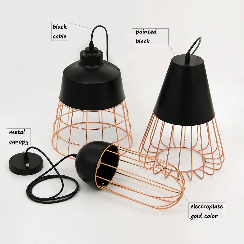 Contemporary Caged White Black Pendant Light Vintage Hanging Restaurant Pendant Lamp Home Lighting Fixture Dining Room Bar Lamps (4)