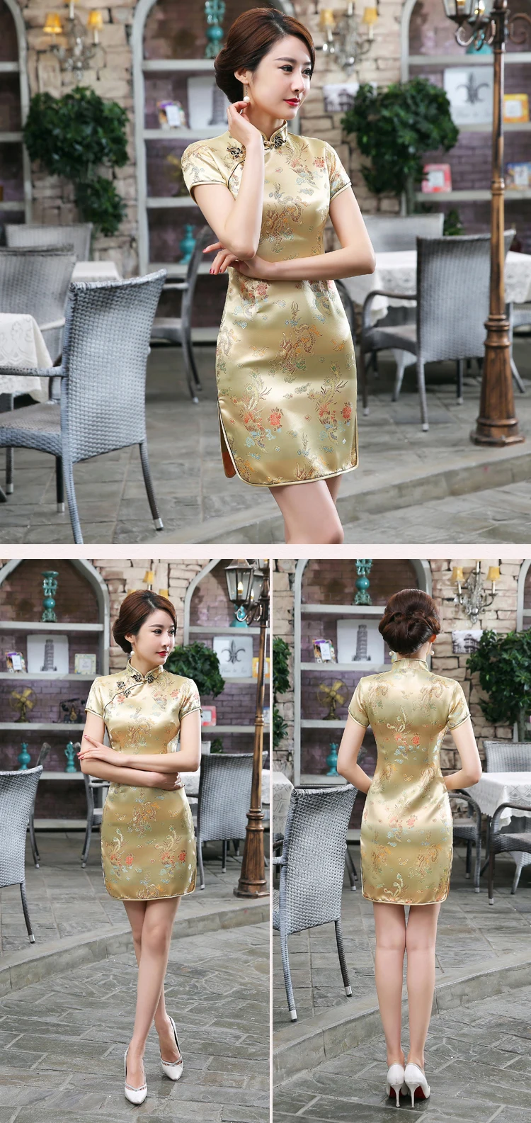 Vintage OLd Shanghai Dragon&Phoenix Qipao Elegant Women Cheongsam Oversize 6XL Mandarin Collar Sexy Short Chinese Dress Vestidos