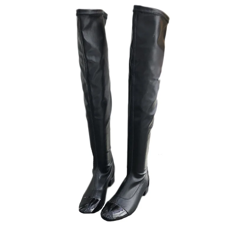 2018 autumn new boots foreign trade models square head thick with over the knee women's boots black ljj 0109