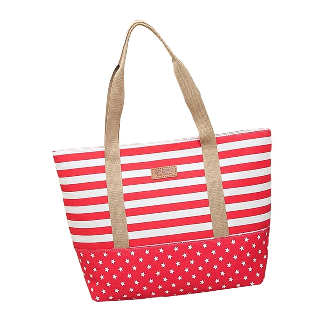 

Women stripe Five-pointed star canvas Shoulder High capacity handbag
