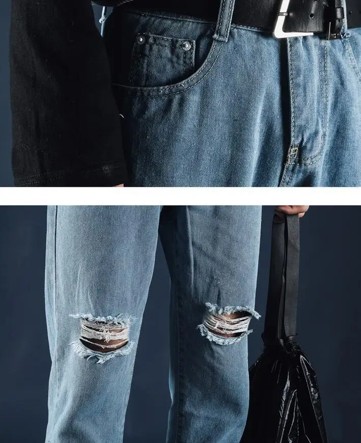 Весенние новые девять точек брюки с дырками, Мужская Корейская версия свободного тренда молодых красивых джинсов, красивый