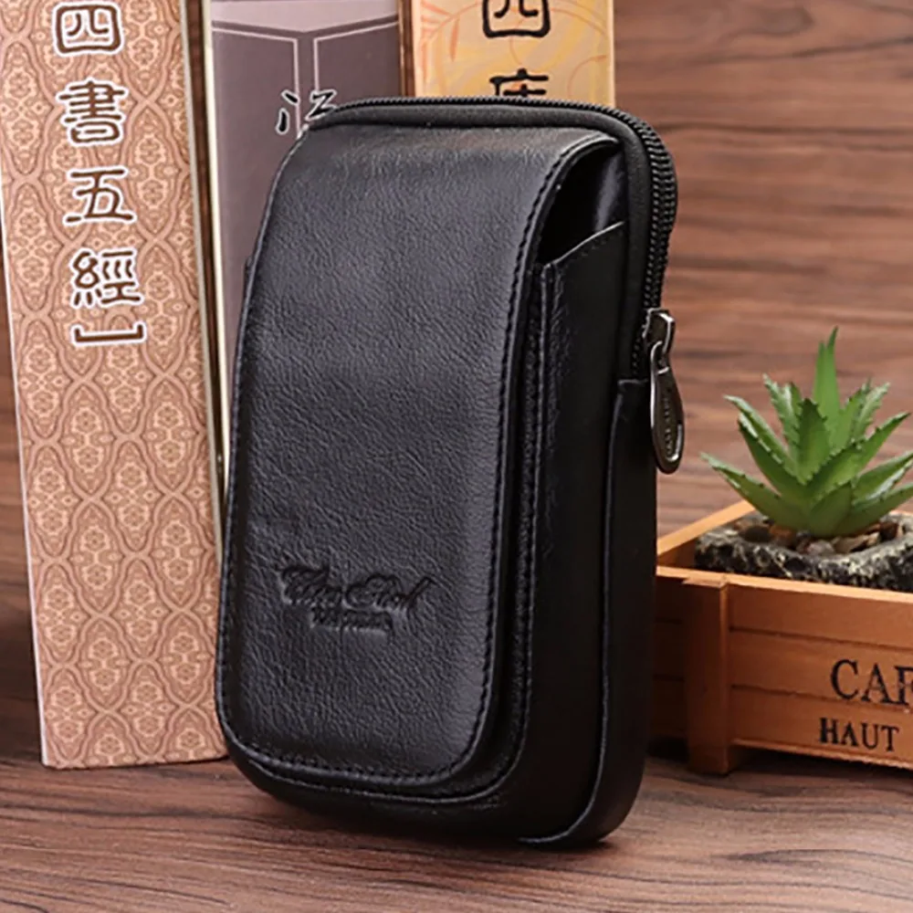 

High Quality Natural Skin Waist Belt Money Hook Bag Cell/Mobile Phone Case Purse Fashion Designer Genuine Leather Men Fanny Pack