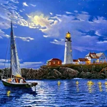 Летний Романтический замок 5d diy картина из бисера, пейзаж на заказ полный квадратный олень рыба Алмазная вышивка пейзаж Парусник поезд