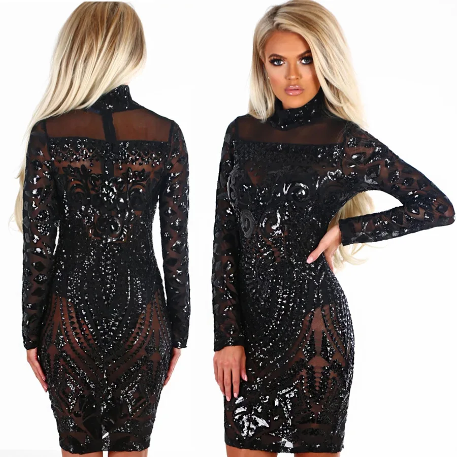 2018 New Fashion Women Sexy Club Sequined Bodycon Bandage Dresses