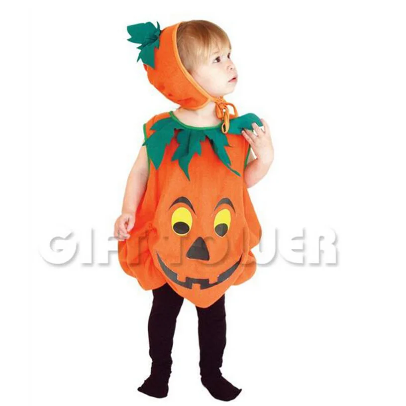 

New Halloween Pumpkin Costume Body Suit+Hat Children Stage Performance Costume Baby Boy Girl Party Clothing
