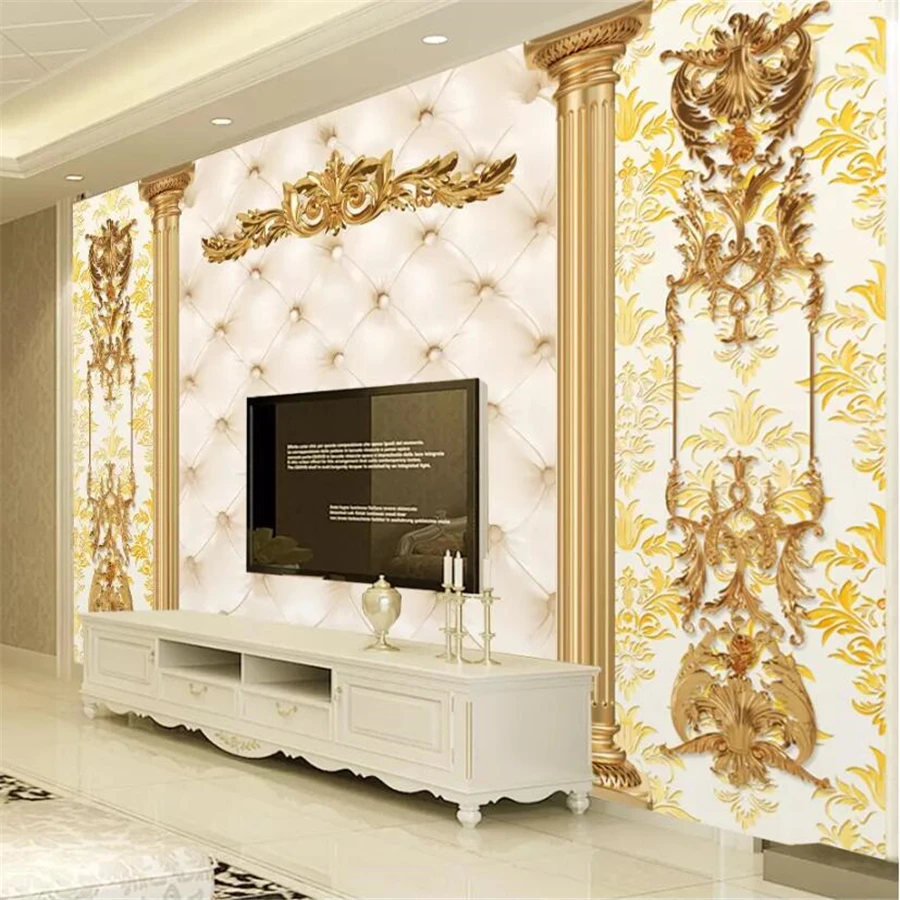 Custom Behang 3d Muurschildering Luxe Goud Europese Patroon Zachte Tas  Woonkamer Achtergrond Europese Romeinse Kolom Olieverfpapier - AliExpress, image size:900x900
