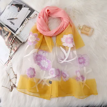 

Hot Selling Women Gradient Lace Scarf Hollow Flower Print Long Shawl for Spring Summer -B5