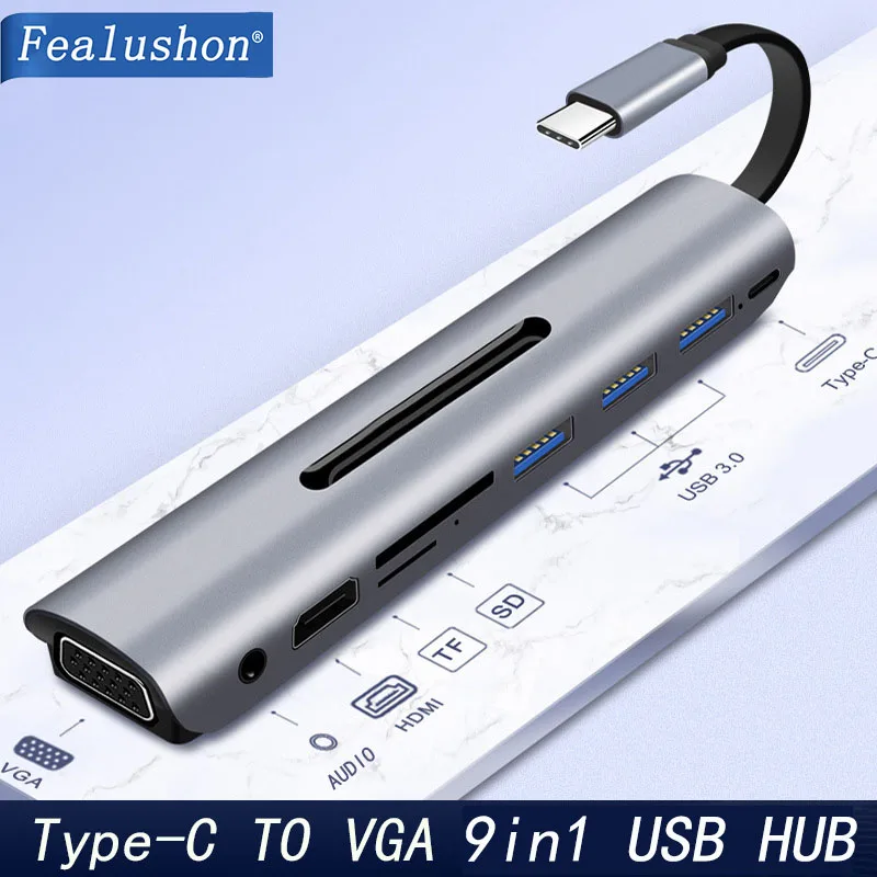 Док-станция с разъемом типа C HDMI VGA USB power Delivery Hub для ноутбука Macbook Pro hp DELL Surface lenovo samsung Dock