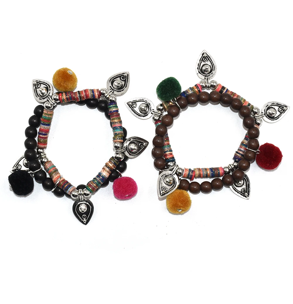 2017 Bohemia ethnic friendship bracelet colorful pompoms bracelets rosary beaded bangle Bracelets