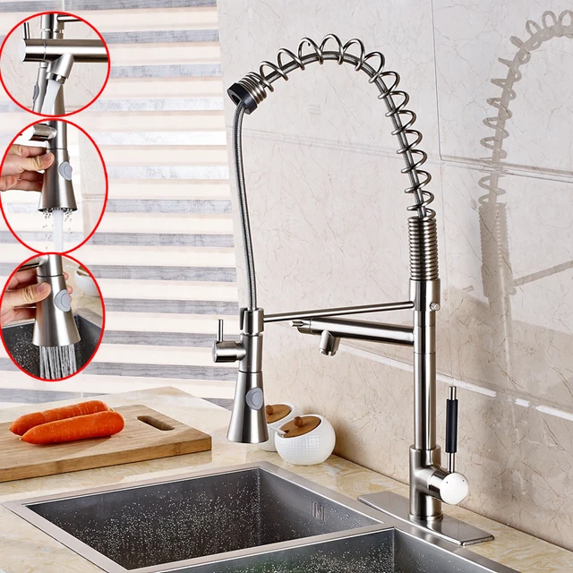 Best Price Tall Pull Down Swivel Spout Kitchen Faucet Deck Mount Hot Cold Mixer+Cover Plate