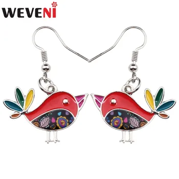 

WEVENI Statement Enamel Alloy Sweet Robin Bird Dangle Drop Earrings Big Cartoon Animal Jewelry For Women Girls Teens Gift Charms