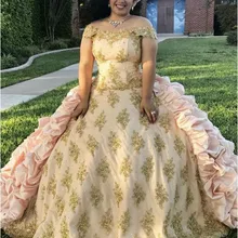 Плюс размер Бальные платья средневековое винтажное вечернее платье из тафты каскадные викторианские золотые аппликации из бисера сладости 15 платье