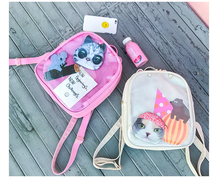 Прозрачный женский рюкзак милый кот Ita сумки розовые школьные сумки для подростков девочек желе Bookbag kawaii Mochila Feminina Rugzak розовый