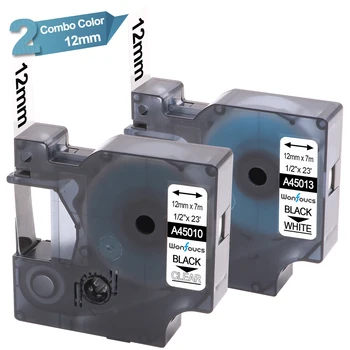 

Wonfoucs 2 pcs 12mm Dymo D1 Ribbons Mixed Compatible DYMO Printer Black On Clear/ White Label Tapes 45010 45013 Label Manager