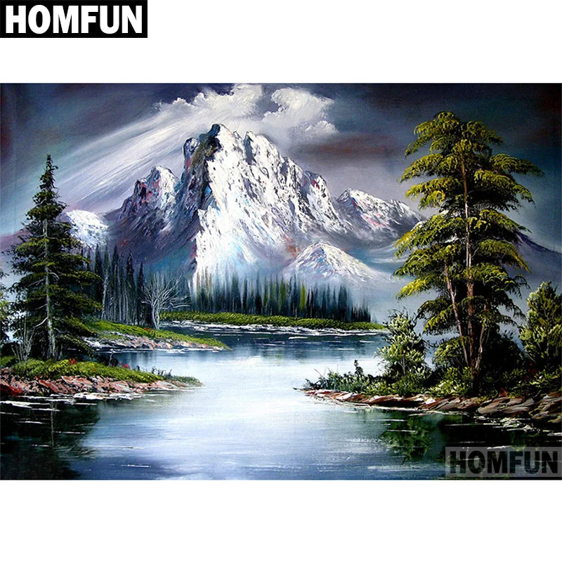 SHUOSI-Snow-Mountain-scenery-Pattern-Diamond-Embroidery-Diy-Needlework-5D-Diamond-Painting-Cross-Stitch-Round-Rhinestone