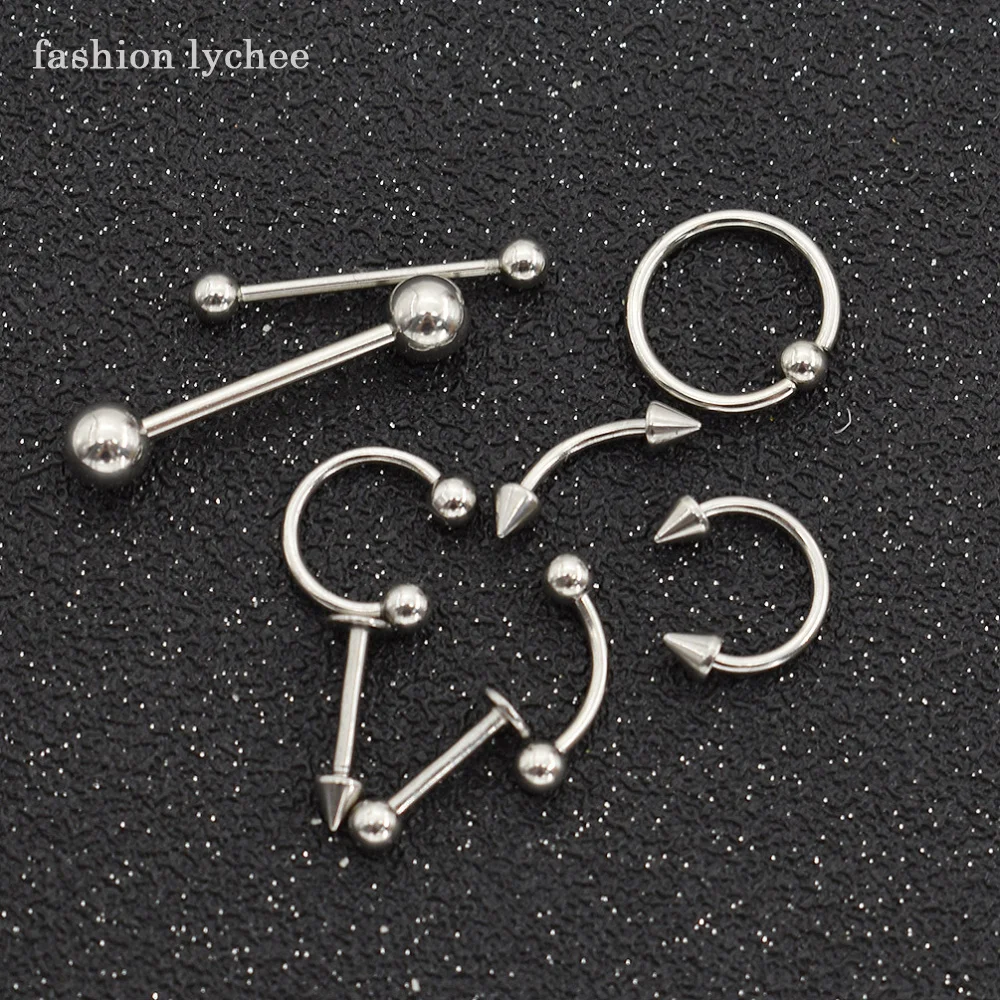 

fashion lychee 1set Punk Multi Color Lip Nail Eyebrow Ring Medical Titanium Steel Women Men Piercing Body Jewelry