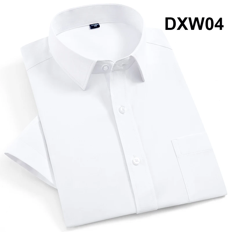 Новая Летняя мужская рубашка с коротким рукавом Классическая полосатая саржевая Мужская рубашка брендовая официальная деловая белая мужская рубашка DS255 - Цвет: DXW04