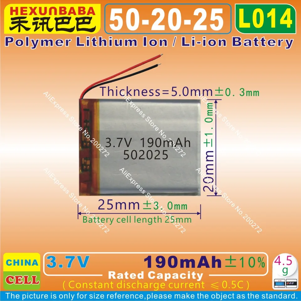5 шт [L014] 3,7 в, 190 мАч, [502025] полимерный литий-ионный/литий-ионный аккумулятор для ручки рекордера, смарт-часов, mp3, smartband; bluetooth