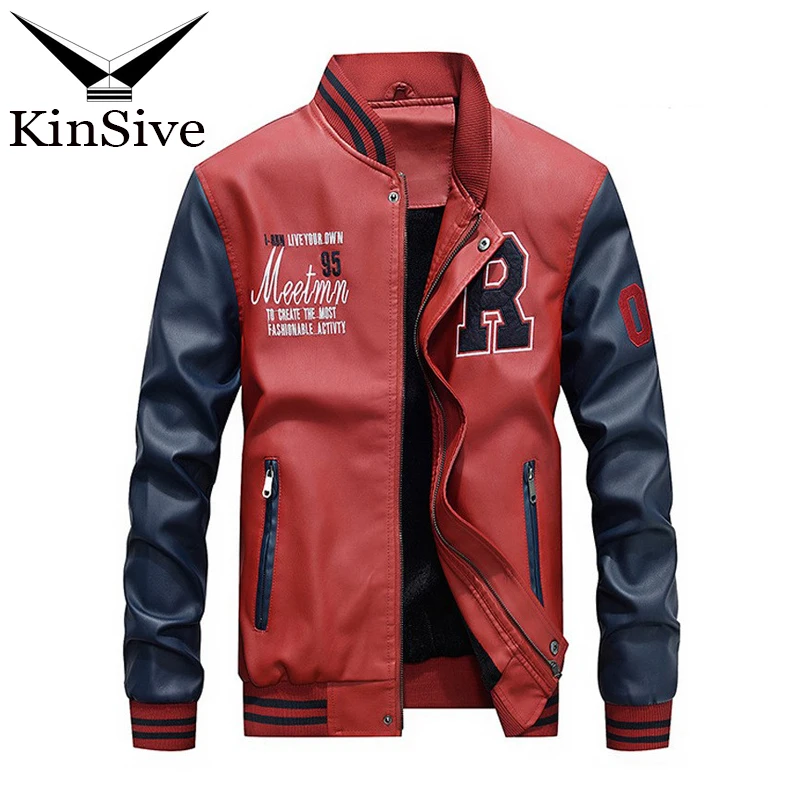 Billig Jacke Männer Stickerei Baseball Jacken PU Leder Mäntel Slim Fit College Luxus Fleece Motorrad Pilot Jacken Casaco Masculino