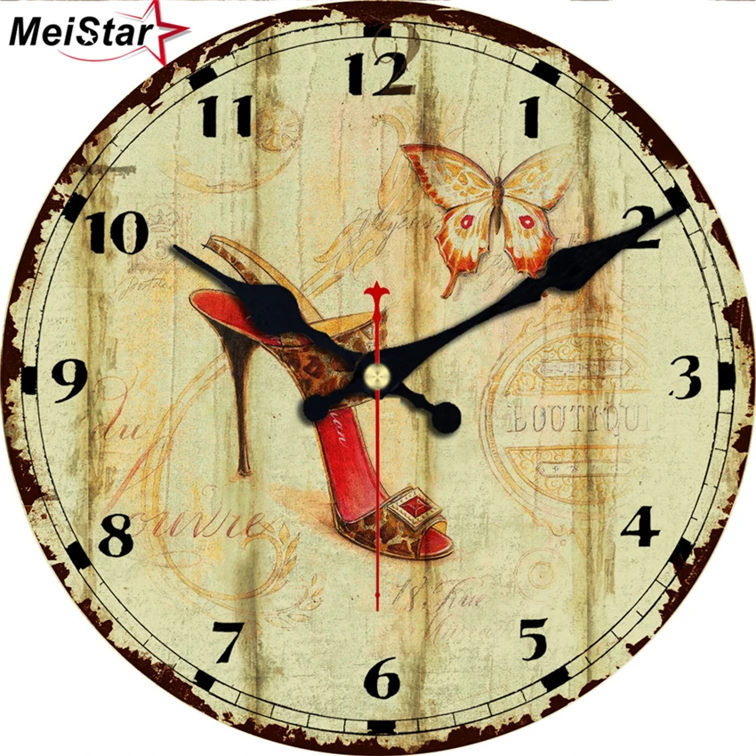 

MEISTAR Fashion Shoes Design Clock Silent Living Room Decor Study Office Kitchen Home Watches Wall Art Vintage Large Wall Clocks