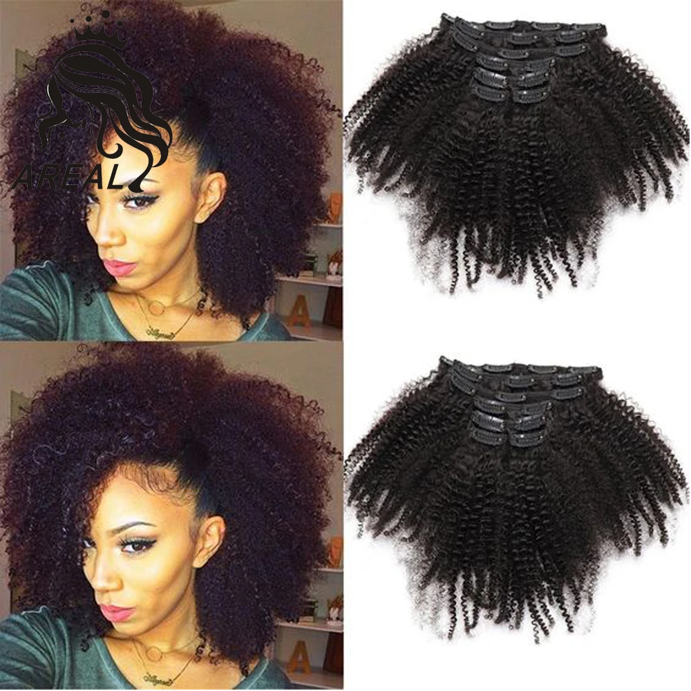 Mongolian Kinky Curly Clip In Human Hair Extension Real Hair Virgin