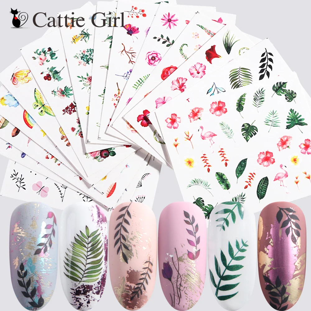 

29 Sheets Green Leaf Nail Water Decals Leaf Butterfly Nails Stickers Rainbow Flowers Nail Art Transfer Sticker Tattoo Decals Set