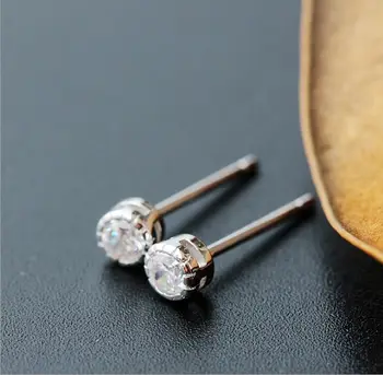 

925 sterling silver handmade hypoallergenic silver earrings white zircon fashion women's stud earrings