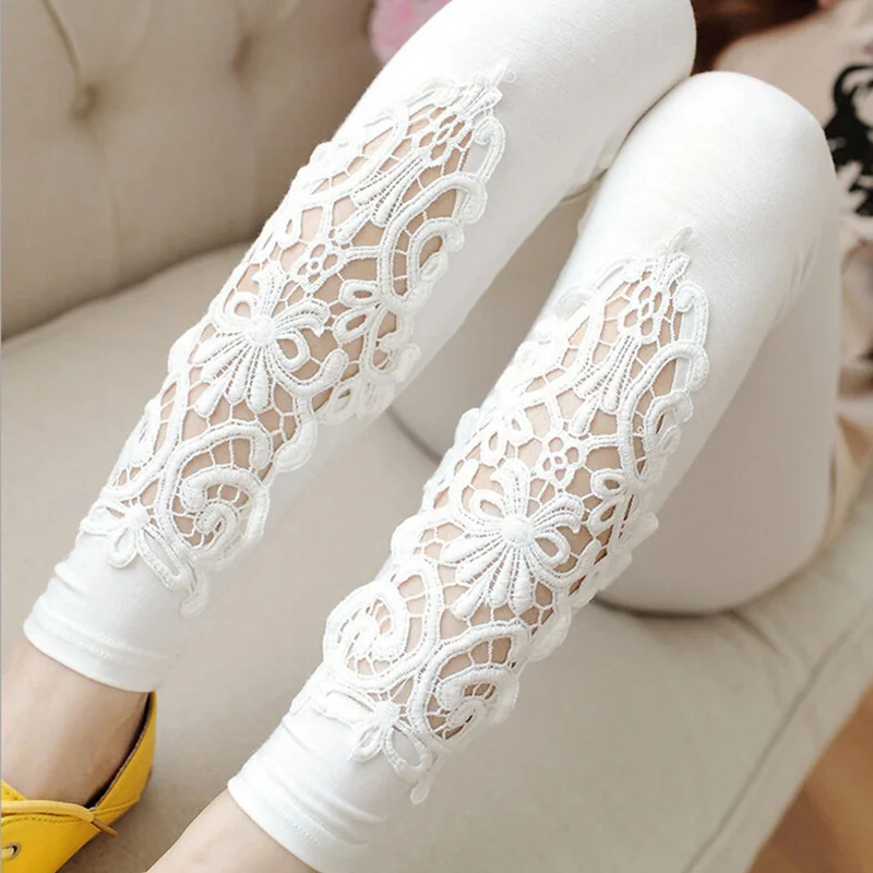 

NDUCJSI Hollow Leggins Autumn Slim Legging Women Cotton Thin Lace Flower Elasticity Solid Colors Mid Waist Casual Leggings