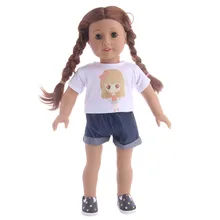 Кукольная одежда с милым принтом в виде котика футболка+ Штаны подходит 18 дюймов Американский аксессуары для кукол игрушка в подарок