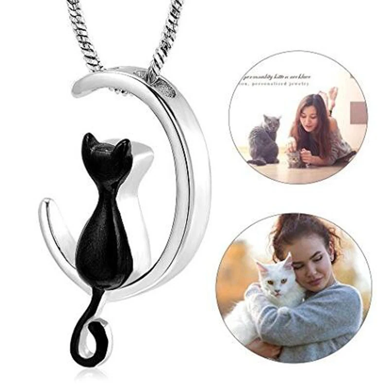 

Cat Ashes Necklace Memorial Pet's Cremation Urn Necklace For Women Moon Cat Ashes Necklaces Keepsake Jewelry