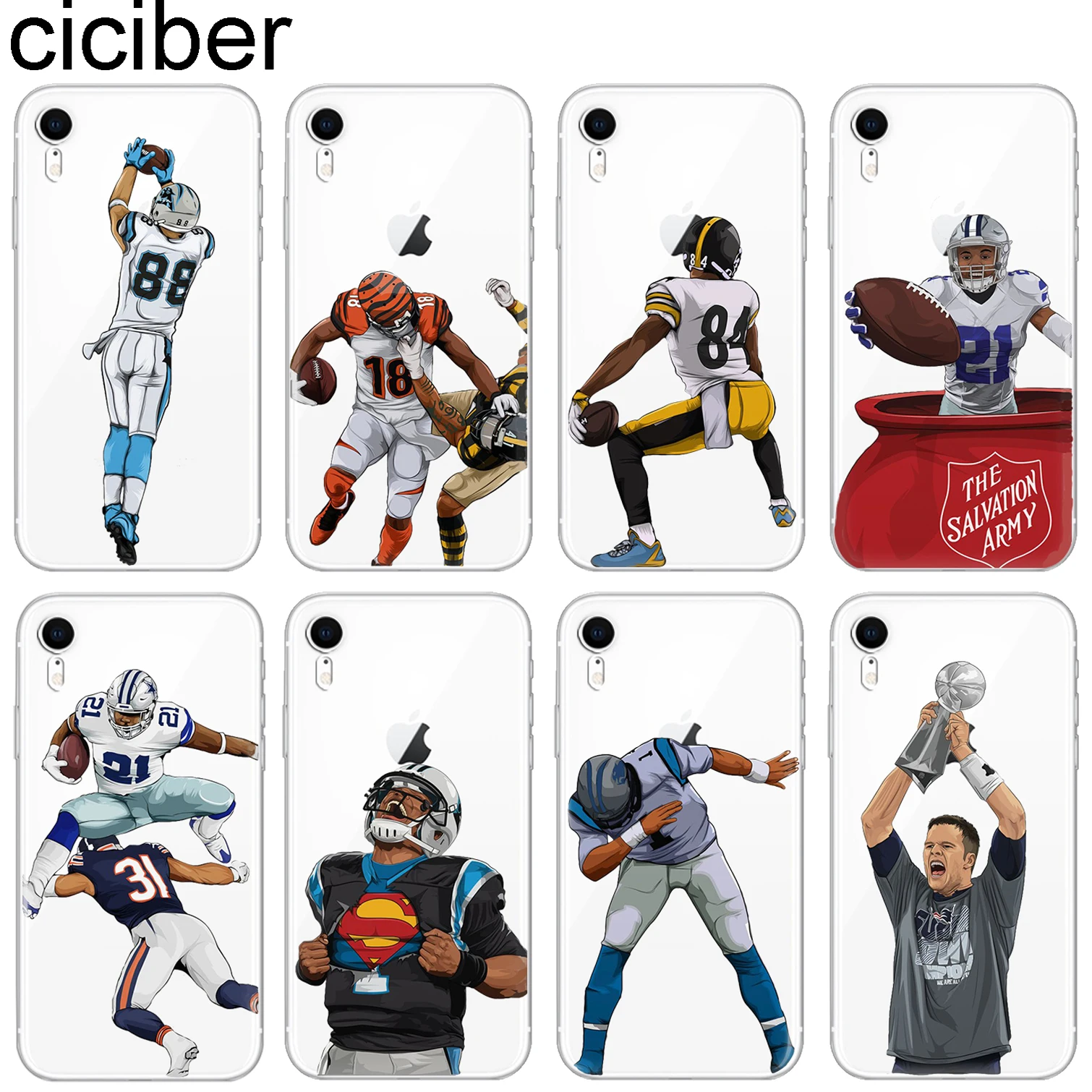 

ciciber Sports Pattern Design Soft Silicone Phone Cases Cover for Iphone 8 7 6 6S Plus 5S SE X XR XS MAX Coque American football